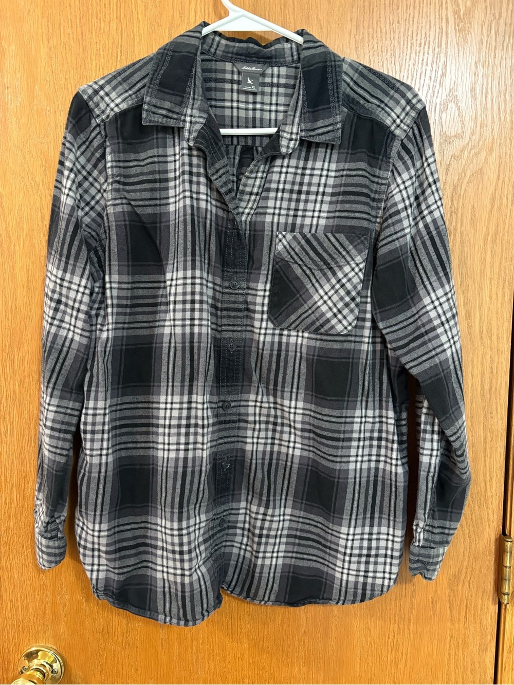 Eddie Bauer Black & Gray Plaid Flannel Shirt Women’s Extra Large